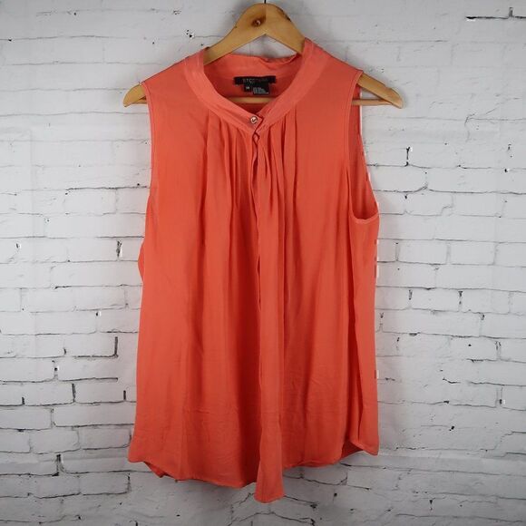 ETCETERA ORANGE ROUND NECK SLEEVELESS SILK BLOUSE SIZE 14 - Picture 1 of 4